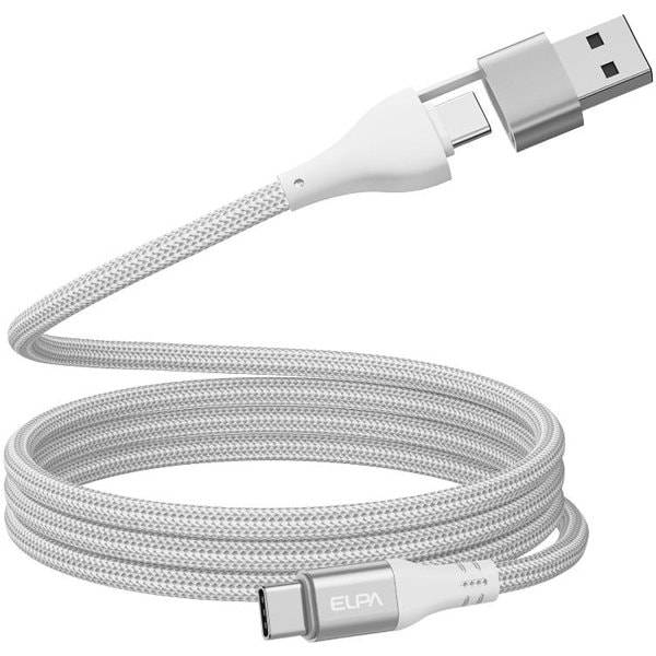 朝日電器 マグネットケーブル ラウンド Type-A変換アダプター付 USB Type-C（CtoC） 急速充電 PD対応 1m MCA-ACC1060（WH） 本体