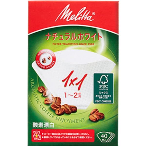 ペーパーフィルター 1×1（1～2杯用） 40枚入り ナチュラルホワイト アロマジック FSCミックス