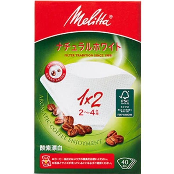 ペーパーフィルター 1×2（2～4杯用） 40枚入り ナチュラルホワイト アロマジック FSCミックス
