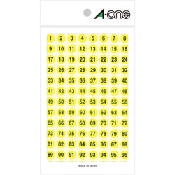 特殊ラベル 数字 蛍光黄 丸型 9mmφ 4シート(1～100 各4片) 08085