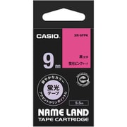 ネームランド 蛍光テープ 9mm幅 ピンク地 黒文字 XR-9FPK