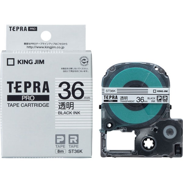テプラPROテープカートリッジ 透明ラベルに黒文字 幅36mm ST36K