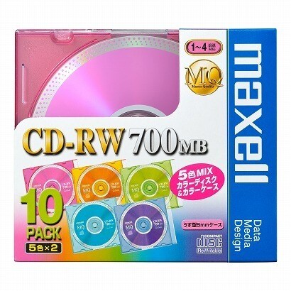 CD-RW 700MB 10枚 カラー5色 CDRW80MIX.1P10S
