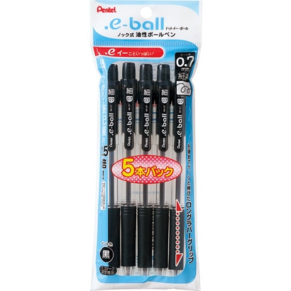 油性ボールペン ドット・イー（.e） ボール 細字0.7mm ノック式 インク色：黒 本体色：ブラック 5本パック XBK127-5