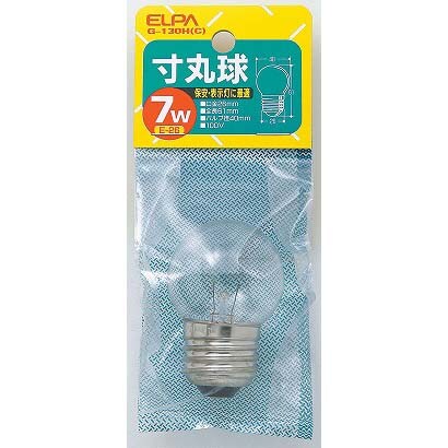 白熱電球 寸丸球 E26口金 110V 7W形 40mm径 クリア G-130H(C)