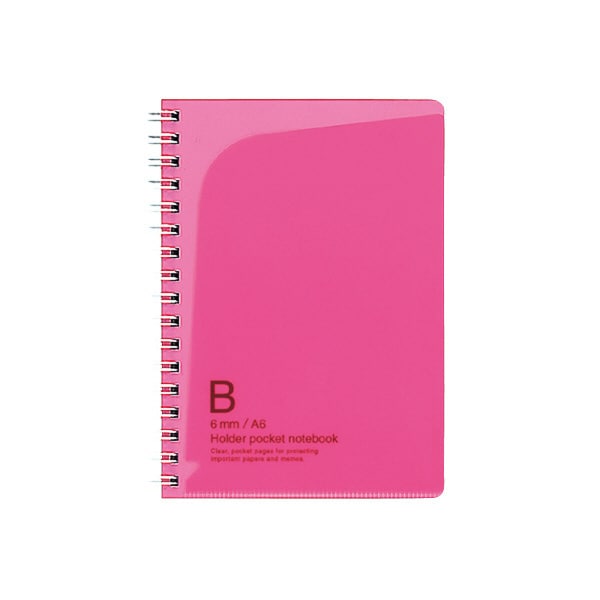 リングノート（ダブルリングタイプ） ポケットノート ホルダータイプ A6（148×105mm） B罫（中横罫）/罫幅6mm 20行 50枚 ピンク ノ-470P