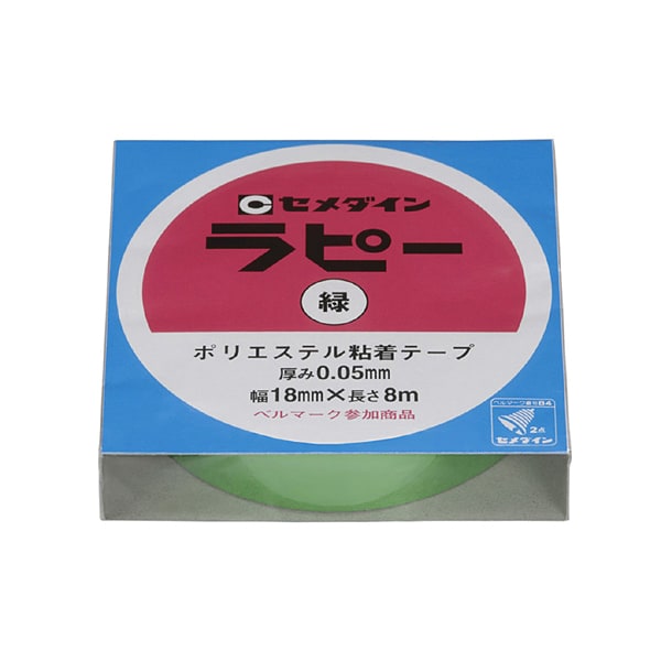 ラピー ポリエステル粘着テープ 18mm×8m 緑 TP-267