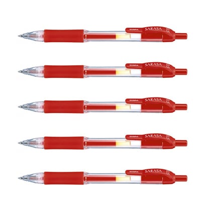 サラサ0.5 ジェルボールペン 赤インク0.5mm 5本セット JJ3-R-5P
