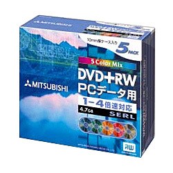 DVD+RW 4.7GB 4倍速対応 5枚 カラーミックス DTW47UM5