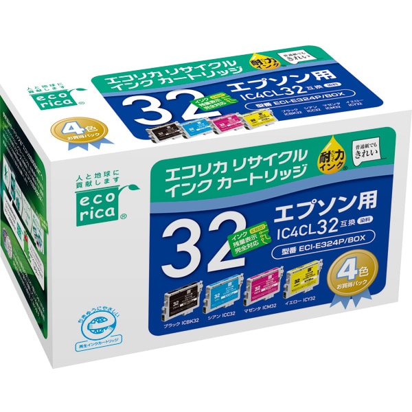 互換リサイクルインクカートリッジ エプソン IC4CL32 4色パック（染料） ECI-E324P/BOX