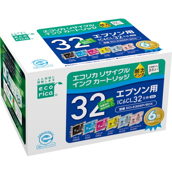 互換リサイクルインクカートリッジ エプソン IC6CL32 6色パック（染料） ECI-E326P/BOX
