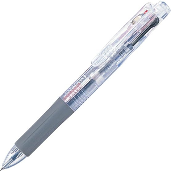 多色ジェルボールペン サラサ3 0.5mm ノック式 インク色：3色（黒・青・赤） 本体色：透明 ポケッセーフ機構搭載 J3J2-C
