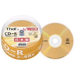 データ用CD-R 700MB 2-48倍速 ザッツレーベル・金色 スピンドルケース 24枚 CDR80TY24BV