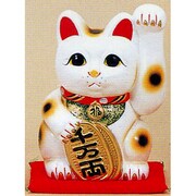 招き猫 [招き猫 白 8寸 左]