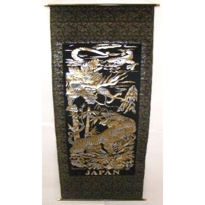 掛け軸 Tapestry [KAKEZIKU Dragon＆Tiger L 龍虎 金]