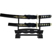 装飾刀 Japanese Ornamental Sword [ミニミニ竜セット Engraved Dragon 金/木製スタンド付]