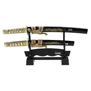 装飾刀 Japanese Ornamental Sword [ミニミニ竜セット Engraved Dragon 黒/木製スタンド付]
