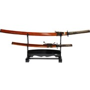 装飾刀 Japanese Ornamental Sword [金茶 Kincha 大刀小刀セット 木製スタンド付]