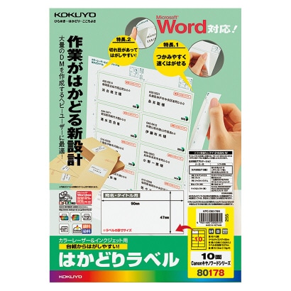 カラーレーザー&インクジェット用はかどりラベルA4 10面Canonキャノワードタイプ100枚 KPC-E80178N