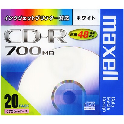 データ用CD-R 700MB 2-48倍速対応 インクジェットプリンター対応 20枚パック CDR700S.ST.PW1P20S