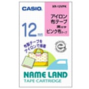 カシオネームランドテープ アイロン布タイプ ピンク色テープ黒文字 幅12mm 長さ3.5m XR-12VPK