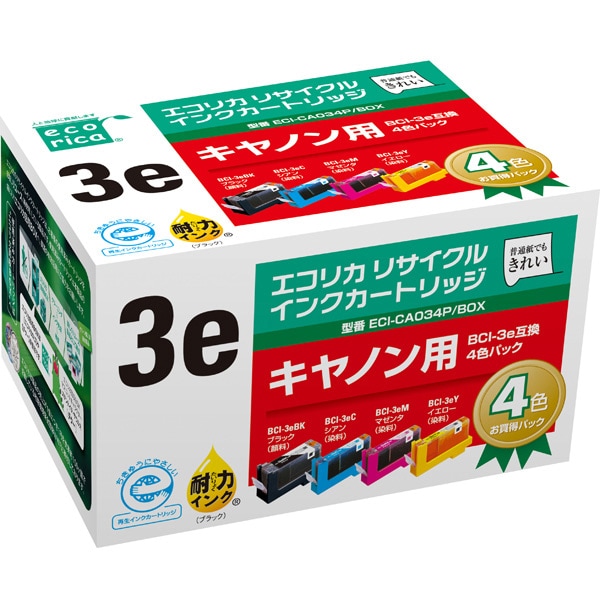 互換リサイクルインクカートリッジ キヤノン BCI-3E/4MP 4色パック ECI-CA034P/BOX