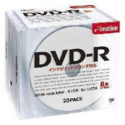 PCデータ用 4.7GB インクジェットプリンタ対応 ホワイト ワイドエリアディスク 5mmスリムケース 1枚入 ×20枚 DVD-R4.7PWAx20P