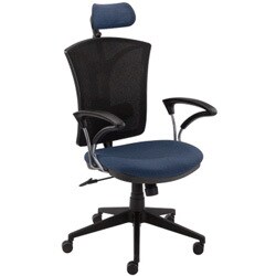 ヘッドレスト付きメッシュOAチェアー ブルー＆ブラック MSKC5BL