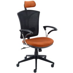ヘッドレスト付きメッシュOAチェアー オレンジ＆ブラック MSKC5OR