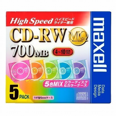 データ用CD-RW MQシリーズ 10倍速対応 700MB 5枚 カラーMIX CDRWH80MIX.S1P5S