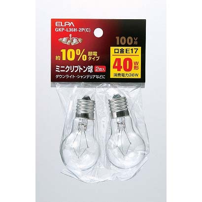 白熱電球 ミニクリプトン球 E17口金 100V 40W形（36W） 35mm径 クリア 2個パック GKP-L36H-2P/C