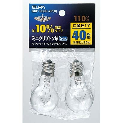 白熱電球 ミニクリプトン球 E17口金 110V 40W形（36W） 35mm径 クリア 2個パック GKP-H36H-2P/C