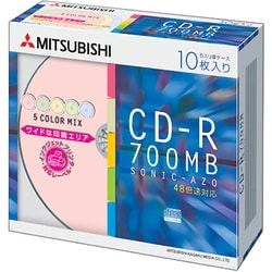 データ用CD-R 700MB 48倍速 インクジェット対応ワイド 5mm厚スリムケース 5色カラーミックス 10パック SR80SF10