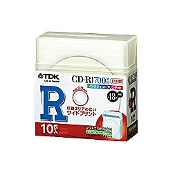 データ記録用ディスク CD-R 700MB 48倍速対応 スマートケース＆不織布ケース インクジェットプリンタ対応 ホワイトレーベル 10枚 CD-R80PWDX10FS