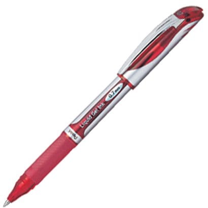 ゲルインキボールペン ENERGEL（エナージェル） キャップ式 0.7mm インク色：赤 本体色：シルバー 砲弾チップ 速乾 BL57-B