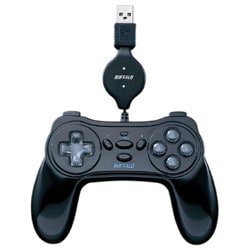連射機能搭載 デジタル対応 巻取りケーブル採用 USBゲームパッド 10ボタン ブラック BGCRUD1002BKA