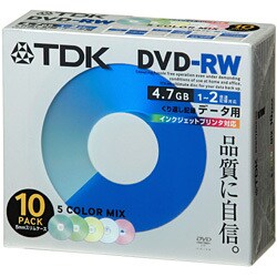 DVD-RW 4.7GB 2倍速対応 インクジェットプリンタ対応 カラーミックス 5mmスリムタイプケース入り 10枚 DRW47PMA10S