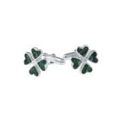 PN267-SS カフス Malachite Stone Set Clover Post Cufflinks