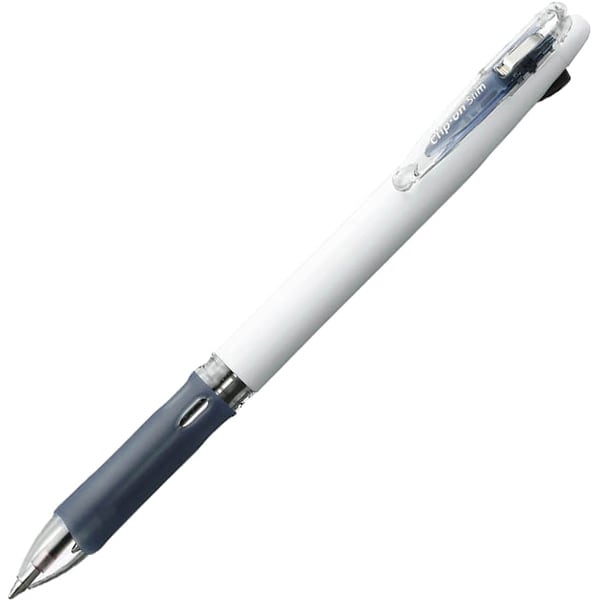 多色ボールペン クリップ-オン スリム 2C 0.7mm ノック式 インク色：2色（黒・赤） 本体色：白 油性 可動式バインダークリップ採用 B2A5-W
