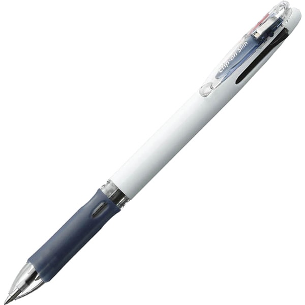 多色ボールペン クリップ-オン スリム 3C 0.7mm ノック式 インク色：3色（黒・青・赤） 本体色：白 油性 可動式バインダークリップ採用 B3A5-W