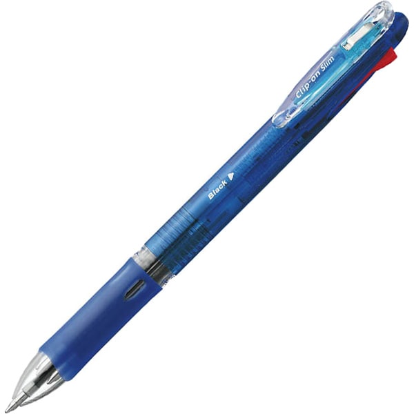 多色ボールペン クリップ-オン スリム 4C 0.7mm ノック式 インク色：4色（黒・青・赤・緑） 本体色：青 油性 可動式バインダークリップ採用 B4A5-BL