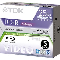 録画用BD-R VER.1.2 1-4倍速 25GB 5枚 BDV-R25PWX5A
