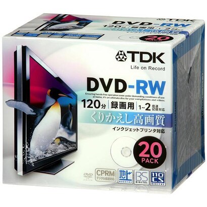 録画用DVD-RW 120分 1-2倍速 CPRM対応 20枚 インクジェットプリンタ対応 DRW120DPA20U