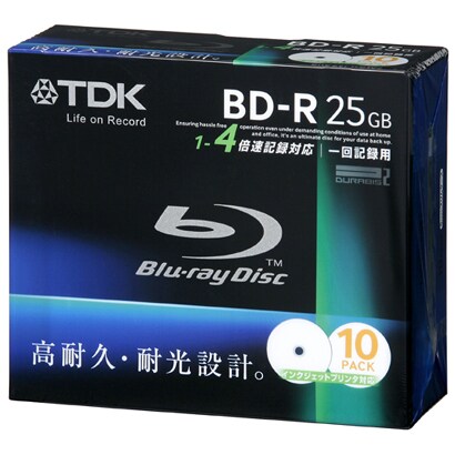 データ用ブルーレイディスク 片面1層 25GB 4倍速対応 インクジェットプリンタ対応 10枚 BRD25PWB10S