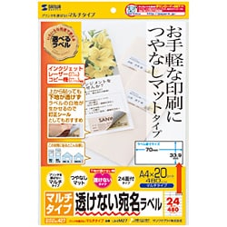 下地が透けないマルチラベル つやなし 24面 上下余白付 20シート LB-EM27