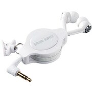 ケーブル巻取り式カナル型ステレオイヤホン 1.2m ホワイト MM-HP114W
