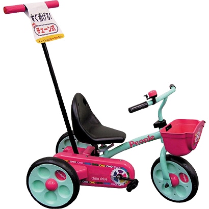 三輪車（押手棒付） ローズピンク チェーン式自転車