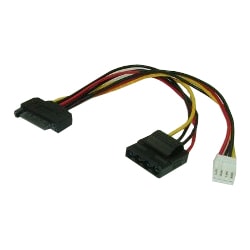 電源分岐ケーブル SATA15ピン(オス)-小4ピン(メス)＆大4ピン(メス) 15cm PPCD09