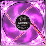 ケースファン 1500RPM 92mm角 25mm厚 リブ無し ピンクLED OWL-FY0925L(PI)