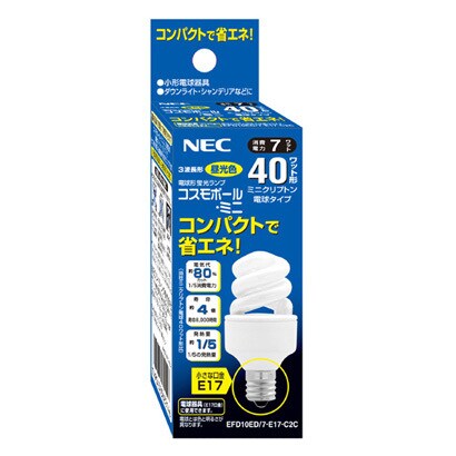 電球形蛍光灯 コスモボール・ミニ E17口金 3波長形昼光色 D10形（7W） EFD10ED/7-E17-C2C